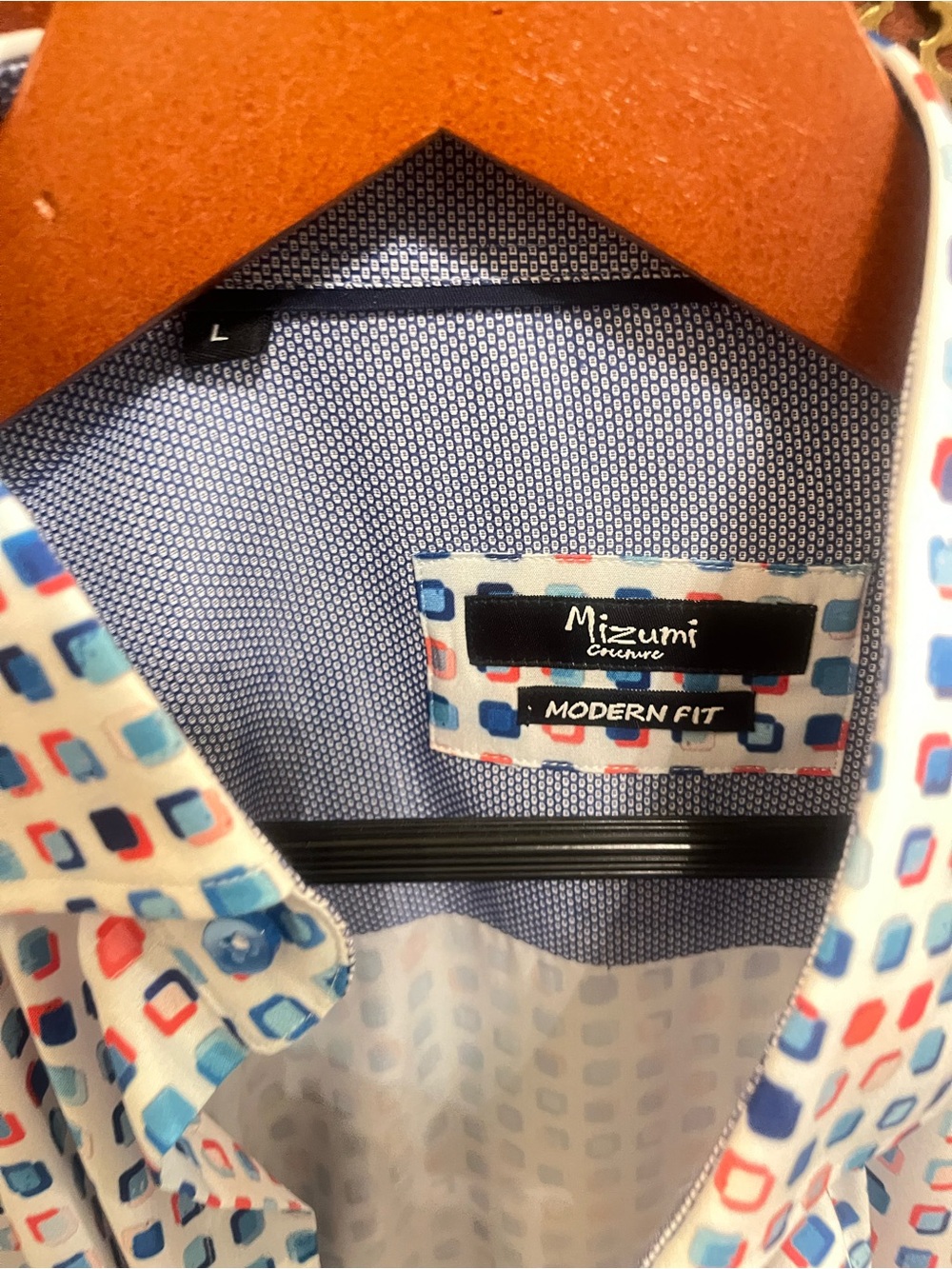 Like new Italian Mizini Modern Fit White Button-Up Shirt with Blue & Red Print L - Picture 2 of 4